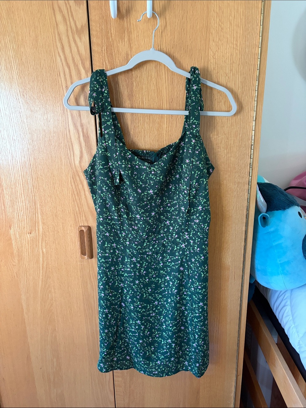 RIHOAS Dark Green Floral Tie-Shoulder Mini Dress